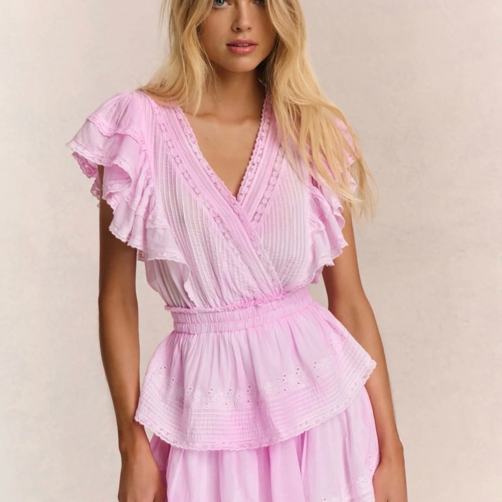 Loveshack Fancy Gwen Mini Dress Peony Pink